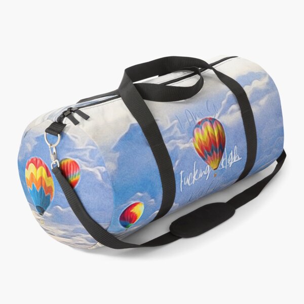 Item preview, "I'm So F High Right Now" Funny High Stoner Motivational Quote over Rainbow Hot Air Balloons in a Cloudy Blue Sky Watercolor Painting designed and sold by Neon-Wolf.
