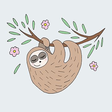 Artwork thumbnail, Cute Whimsical Sleeping Sloth Doodle Cartoon Zen Wildlife by Aimee Gray