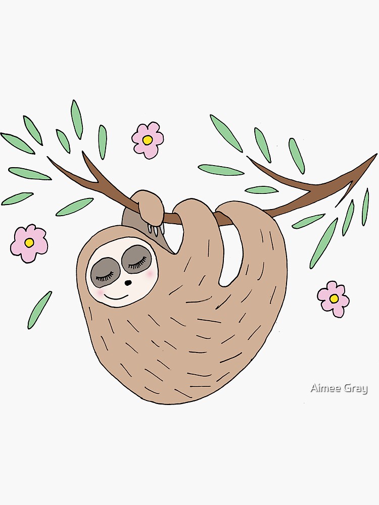 Thumbnail 3 of 3, Sticker, Cute Whimsical Sleeping Sloth Doodle Cartoon Zen Wildlife designed and sold by aimeegray.
