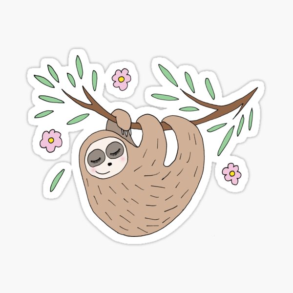 Cute Whimsical Sleeping Sloth Doodle Cartoon Zen Wildlife Sticker
