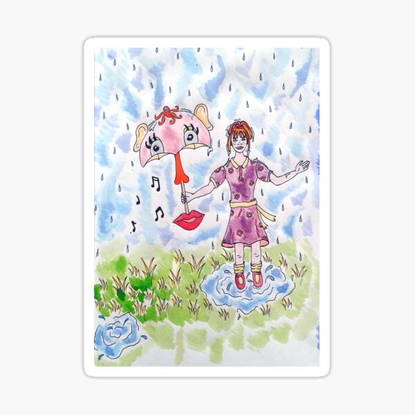 Le parapluie qui chante, illustration aquarelle Sticker