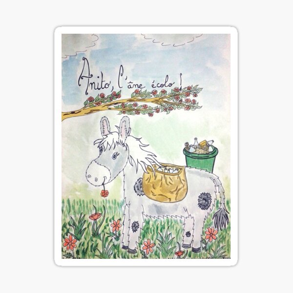 Anito l'âne écolo, illustration aquarelle Sticker