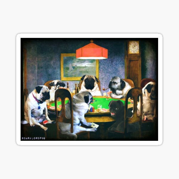 PUGS PLAYING POKER Sticker