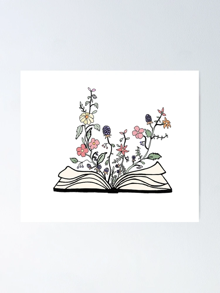 Aesthetic open book design with flowers Poster for Sale by