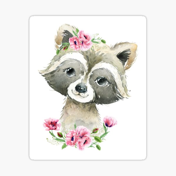 Item preview, Woodland Raccoon with Pink Floral Poppies designed and sold by Paulele.