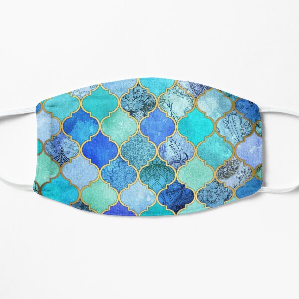 Cobalt Blue, Aqua & Gold Decorative Moroccan Tile Pattern Flat Mask
