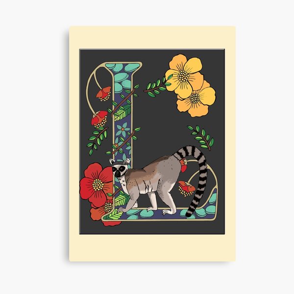 "L is for Lemur, art nouveau style animal alphabet letter" Canvas Print by Naty77 Redbubble