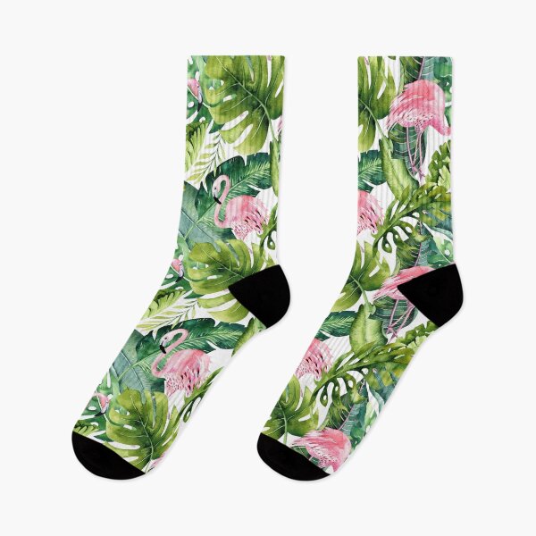 Item preview, Watercolor Pink Flamingo + Tropical Foliage Pattern designed and sold by PixDezines.