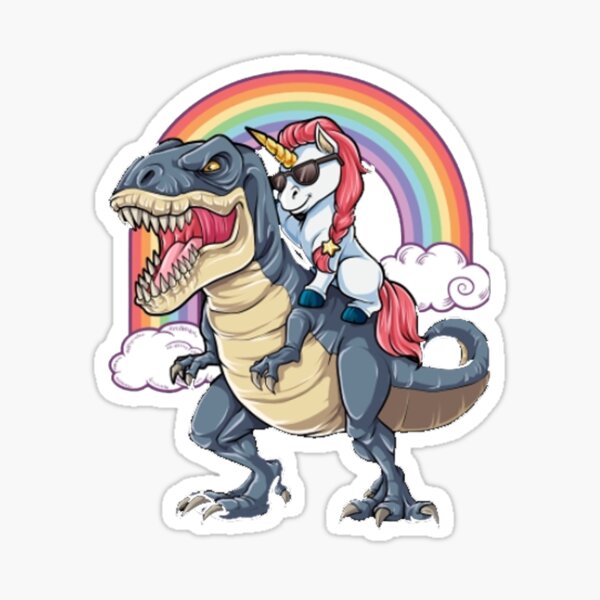 Unicorn Riding Dinosaur T Shirt T-Rex Funny Unicorns Party Rainbow Squad Gifts for Kids Boys Girls Sticker