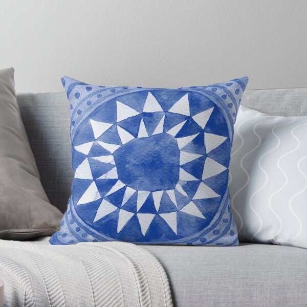 Blue Tribal Triangle Circle Throw Pillow