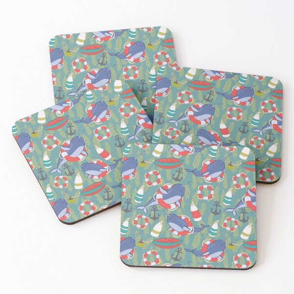 Item preview, Nautical Narwhal Pattern with Anchors, Kelp and Buoys designed and sold by carabara.