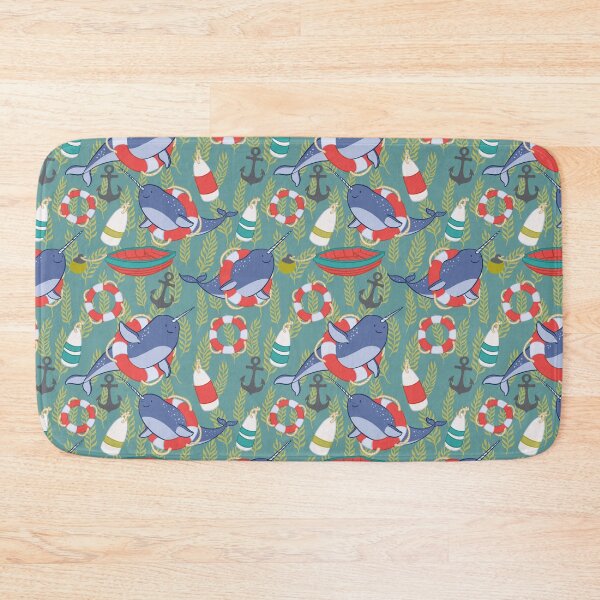 Item preview, Nautical Narwhal Pattern with Anchors, Kelp and Buoys designed and sold by carabara.