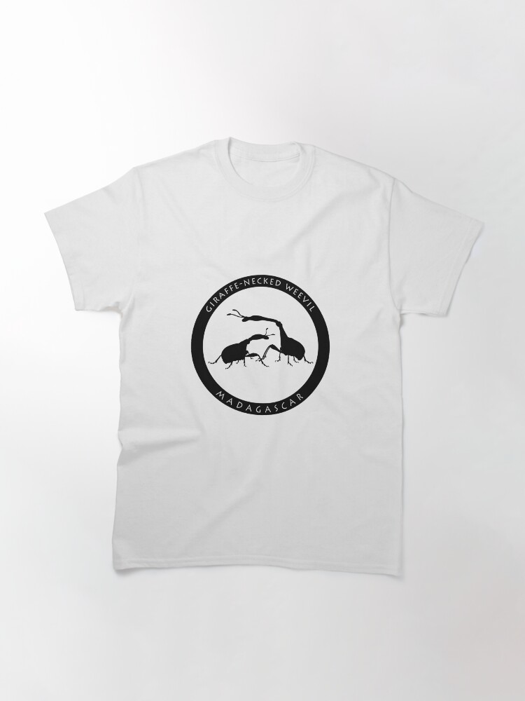 Thumbnail 3 of 7, Classic T-Shirt, Giraffe-necked weevil Madagascar wildlife - black print designed and sold by 12images.