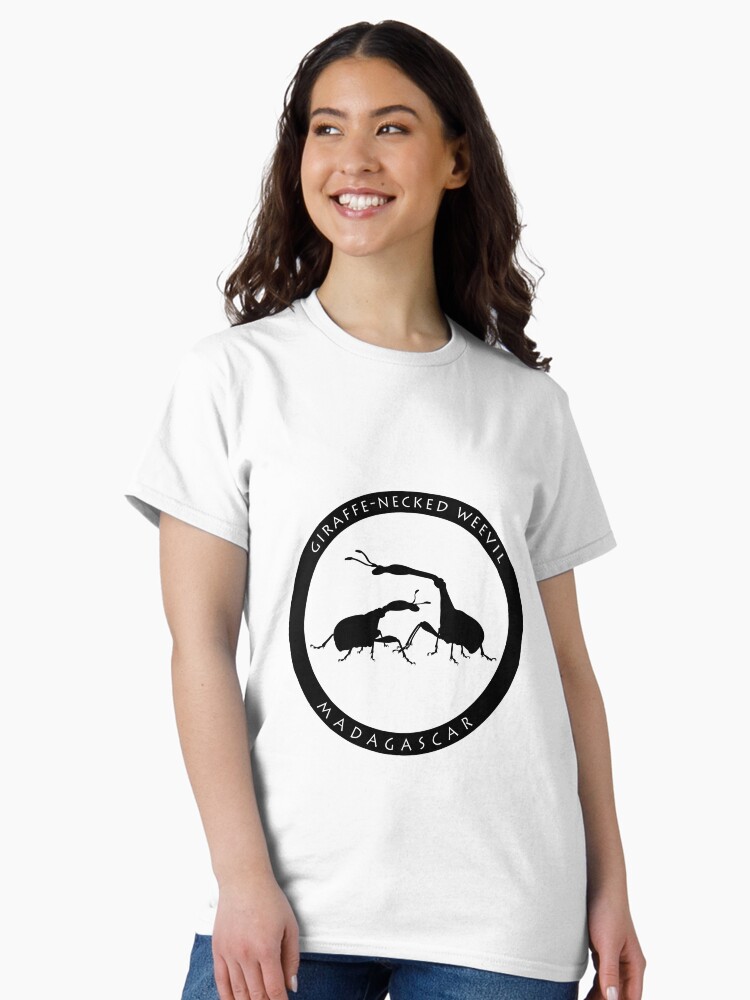 Thumbnail 1 of 7, Classic T-Shirt, Giraffe-necked weevil Madagascar wildlife - black print designed and sold by 12images.