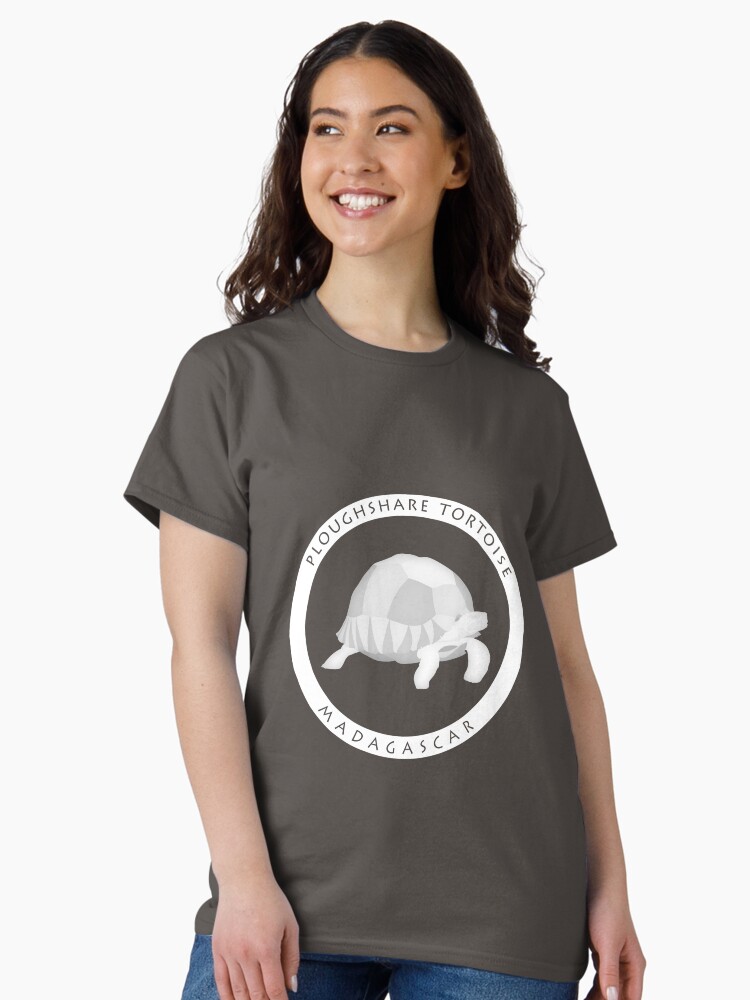 Thumbnail 1 of 7, Classic T-Shirt, Ploughshare tortoise Madagascar wildlife - white print designed and sold by 12images.
