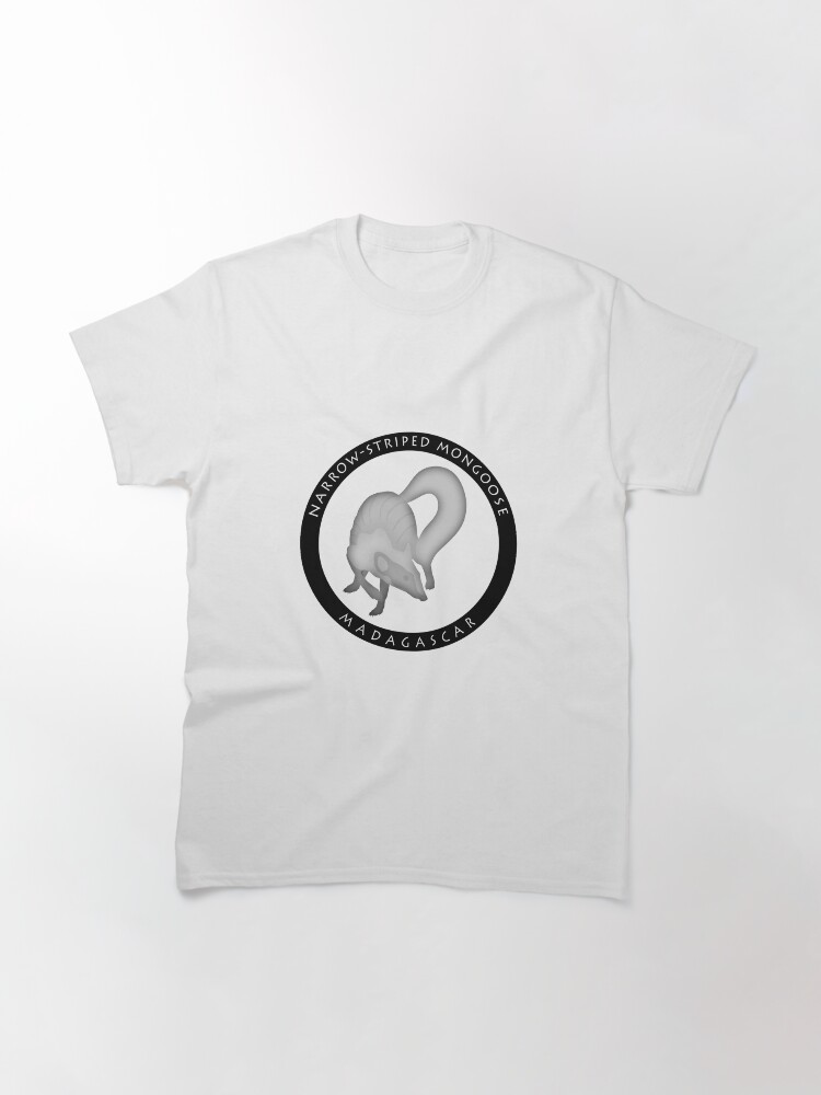 Thumbnail 3 of 7, Classic T-Shirt, Narrow-striped mongoose Madagascar wildlife - black print designed and sold by 12images.
