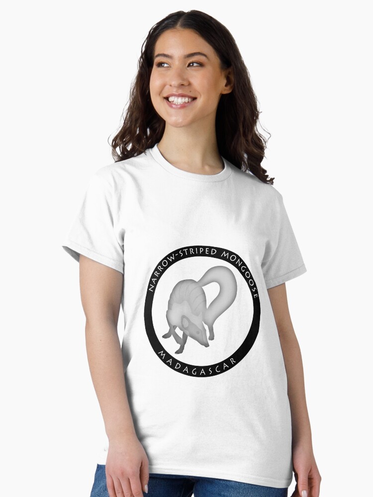 Thumbnail 2 of 7, Classic T-Shirt, Narrow-striped mongoose Madagascar wildlife - black print designed and sold by 12images.
