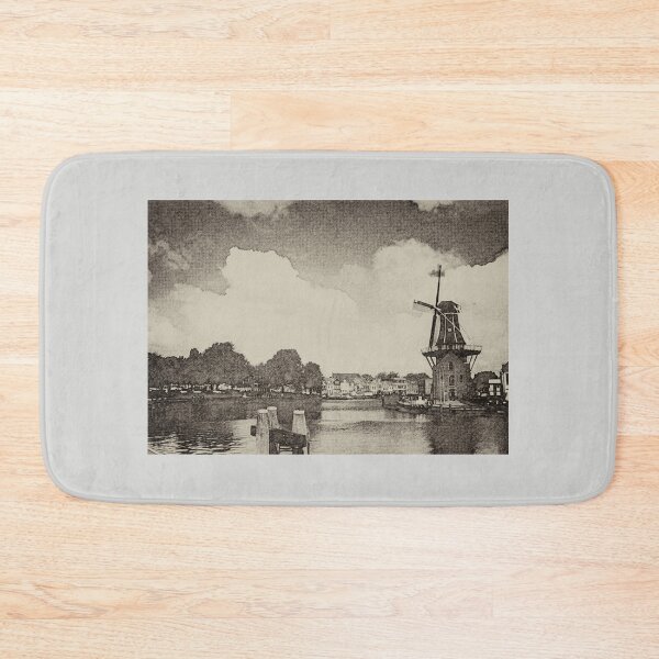 Item preview, River Spaarne Windmill De Adriaan Haarlam Netherlands Pencil Drawing designed and sold by Stravaigin.