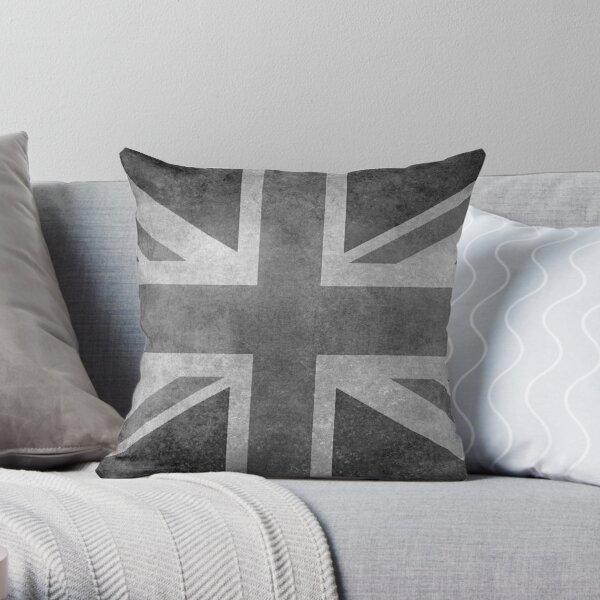 Union Jack Vintage 3:5 Version in grayscale Throw Pillow