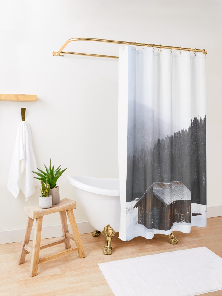 "Snowy Mountain Log Cabin " Shower Curtain by DrewShaffer Redbubble