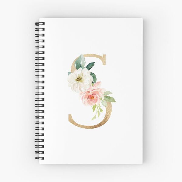 Item preview, Monogram letter S - Faux gold foil and pink and white flowers and green leaves designed and sold by Citronelladesig.