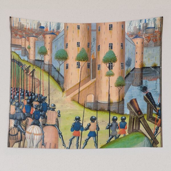 Item preview, Cannons firing at a besieged city in flames designed and sold by brushandframes.