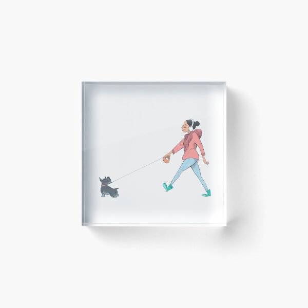 Lady going for a morning walk with her Scottish Terrier Acrylic Block