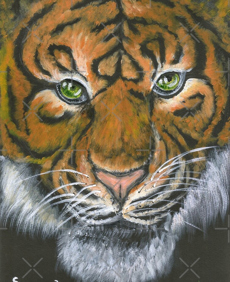 Tigre with green eyes on black background acrylic painting design Tigre With Green Eyes On Black Background Acrylic Painting Design