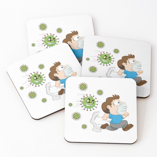 Item preview, Cartoon Yuyu person with mask running scared of a virus corona. Ideal for educational and institutional matters designed and sold by LucianoCosmo.
