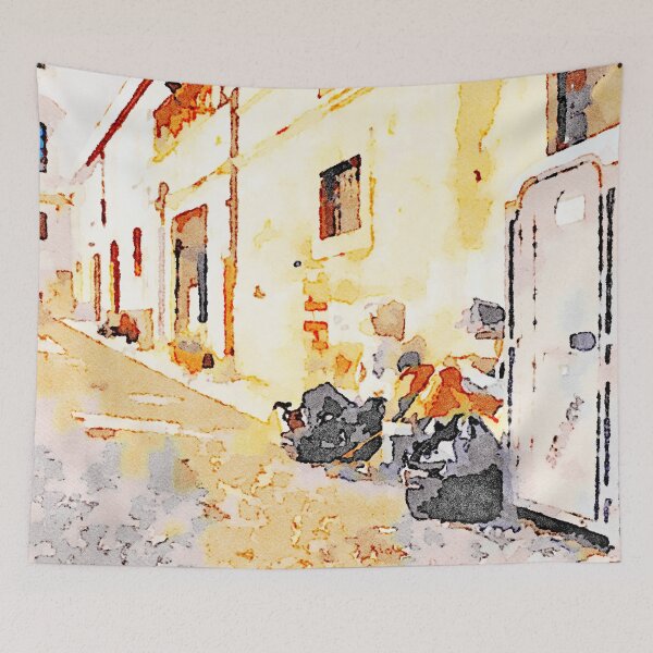 Item preview, L'Aquila: street with household goods designed and sold by Giuseppe Cocco.