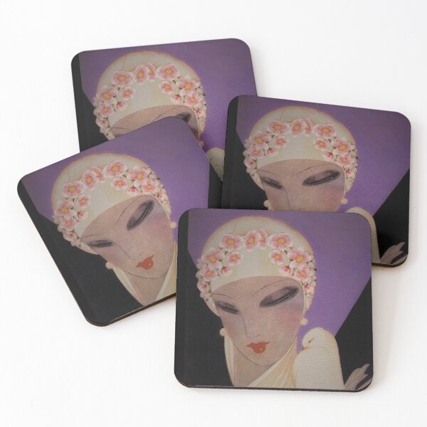 Item preview, antique art deco poster lady dove peace r edit restored vintage mask bag print designed and sold by mystic lady vintage art and fashion designs.