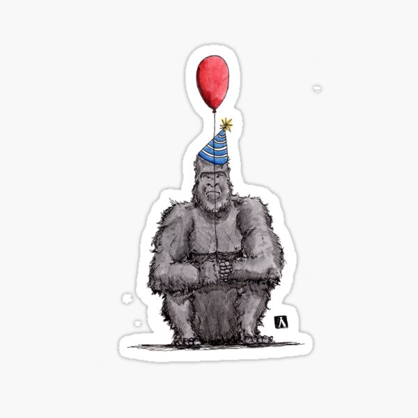 Unhappy Gorilla Having A Birthday Party Sticker