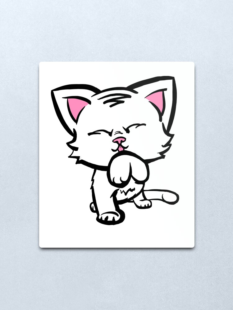 Alternate view of Kitten Cleaning (clear color) Metal Print