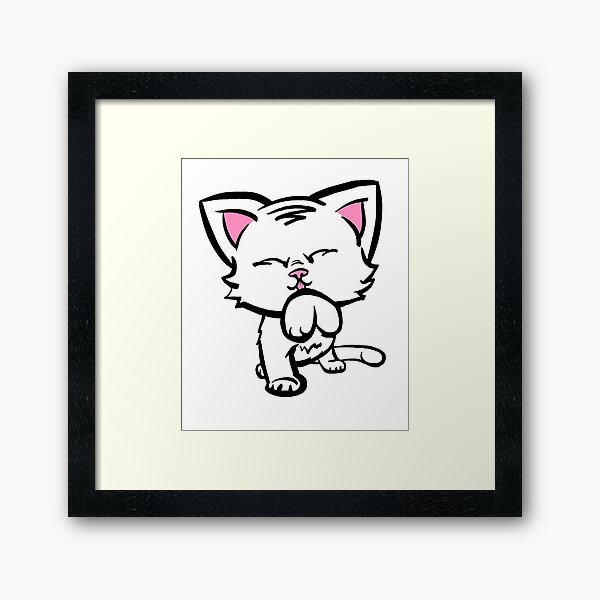 Kitten Cleaning (clear color) Framed Art Print