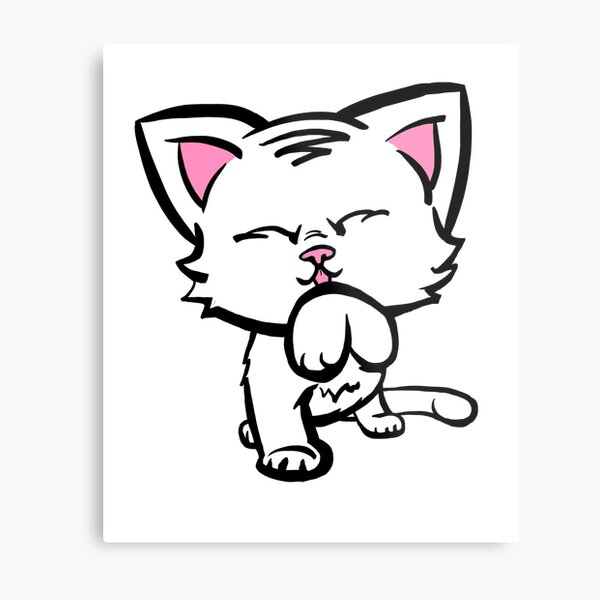 Kitten Cleaning (clear color) Metal Print