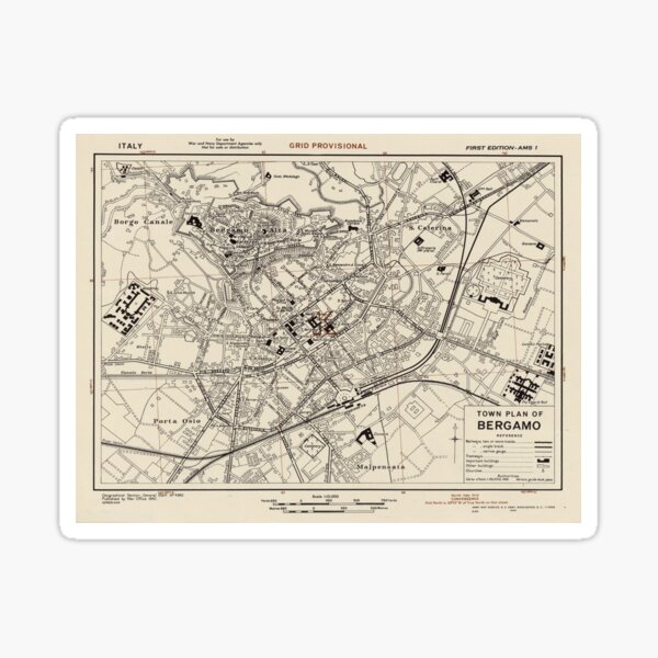 Vintage Map of Bergamo Italy (1943) Sticker