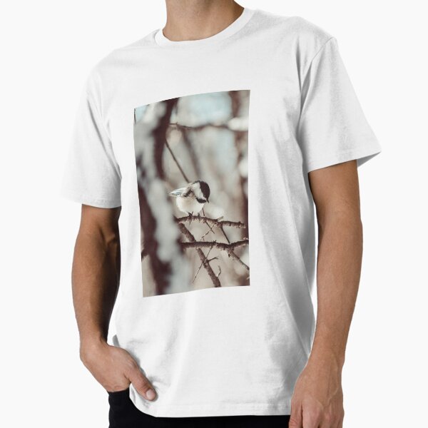 Chickadee in winter photograph Premium T-Shirt