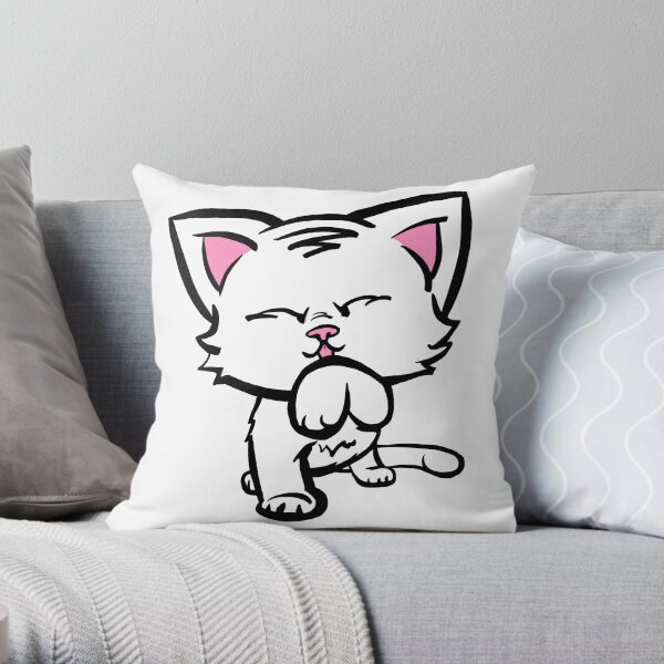 Kitten Cleaning (white) Throw Pillow