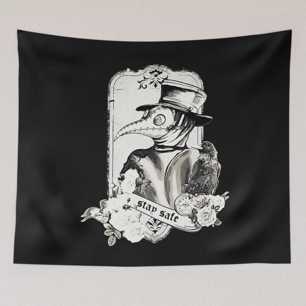 Item preview, Plague Doctor Say stay safe, black and white designed and sold by Collagedream.