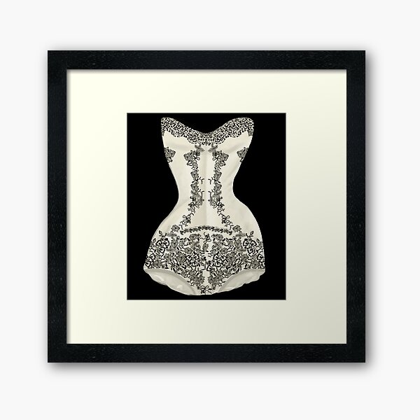 Vintage Black and White Lace Corset Framed Art Print