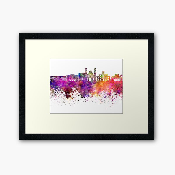 Limassol skyline in watercolor background Framed Art Print