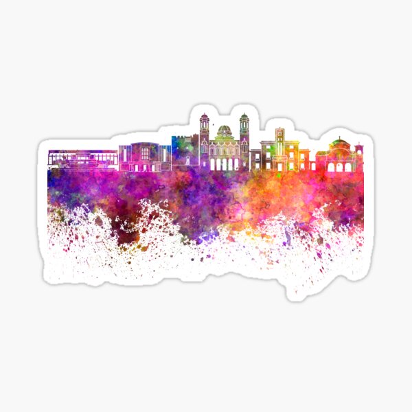 Limassol skyline in watercolor background Sticker