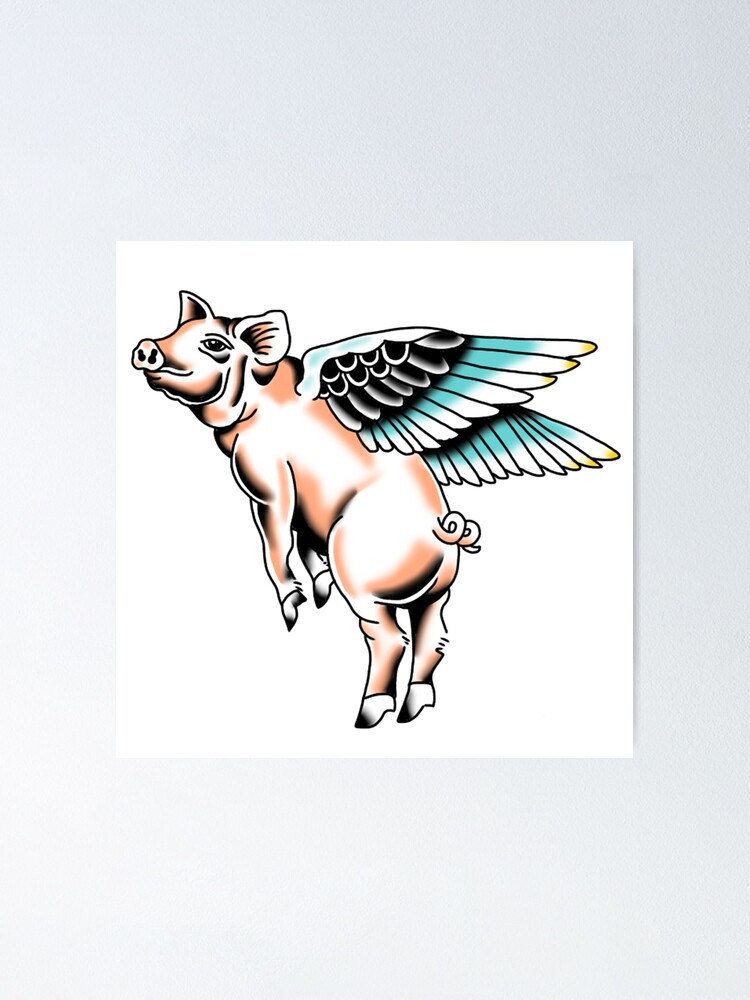 flying pig traditional tattoo