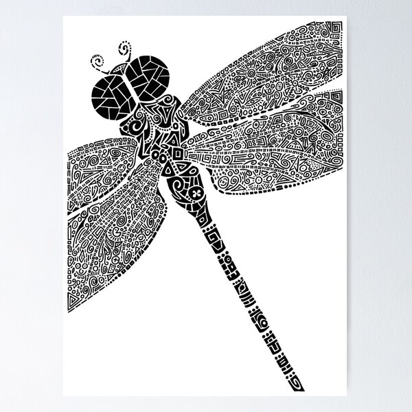Dragon Fly Doodled Poster