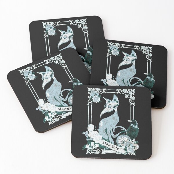 Item preview, Cat Plague Doctor Say stay safe, flowers, roses and raven, blue color designed and sold by Collagedream.
