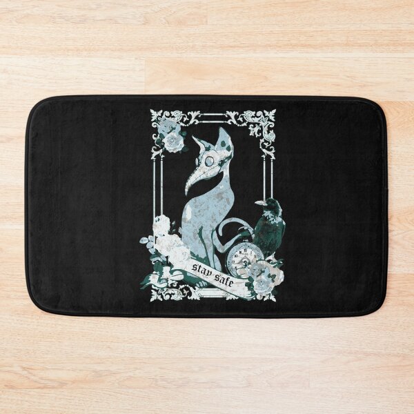 Item preview, Cat Plague Doctor Say stay safe, flowers, roses and raven, blue color designed and sold by Collagedream.
