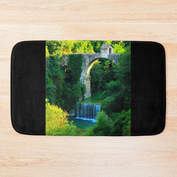 Item preview, View of Cecco Bridge in Ascoli Piceno with waters of Castellano river flowing below and vegetation designed and sold by Kristina Drozd.