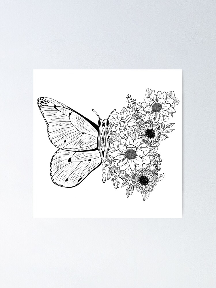 Download Butterfly With Flower Covered Wing Poster By Niccdefilippis Redbubble