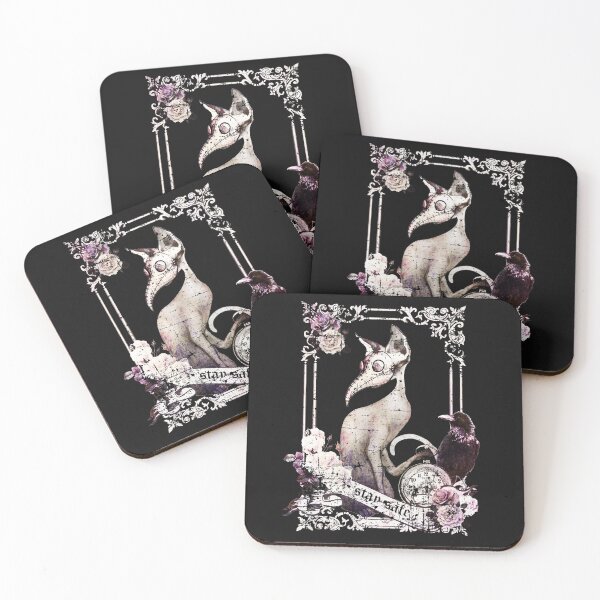 Item preview, Cat Plague Doctor Say stay safe, flowers, roses and raven, vintage syle designed and sold by Collagedream.
