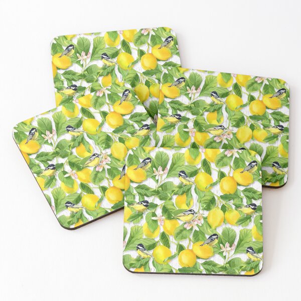 Item preview, Lemons and Chickadees Allover Print designed and sold by Lynnea Washburn.